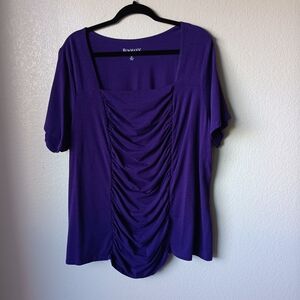 💜3/$25 Roaman's 2X 26/28 Purple Draped Blouse NWOT
